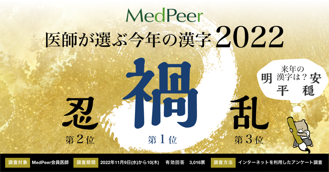 2022年 医師が選ぶ「今年の漢字一文字」、1位は3年連続「禍」